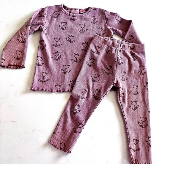 Zara baby pink tulip 3/6m ribbed pants top set - Picture 1 of 1
